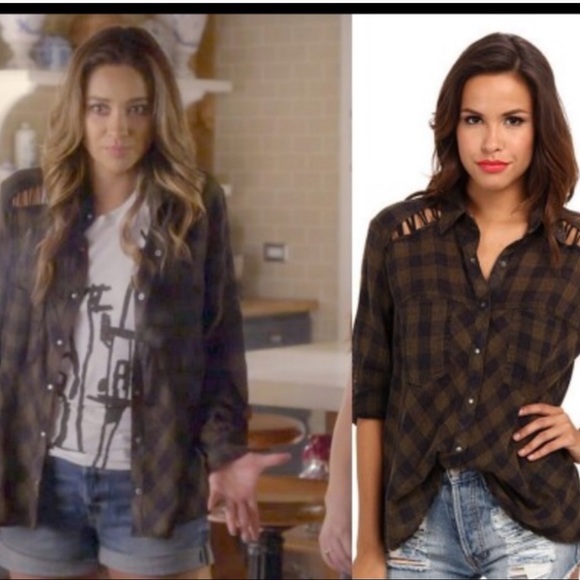 Free People Gauzy Lace Up Cutout Plaid Top M - Picture 3 of 6